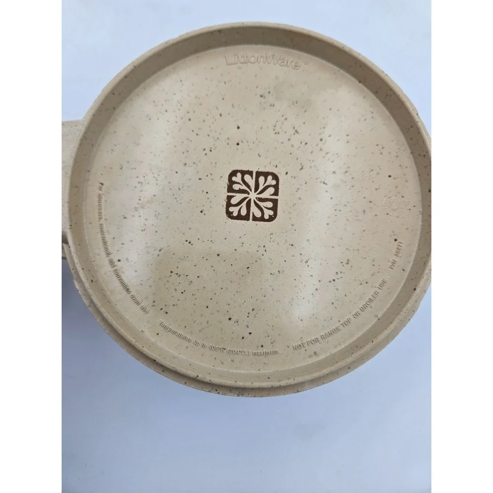 Vintage LittonWare 39278 Casserole Dish w Lid Beige Speckled Microwave Oven